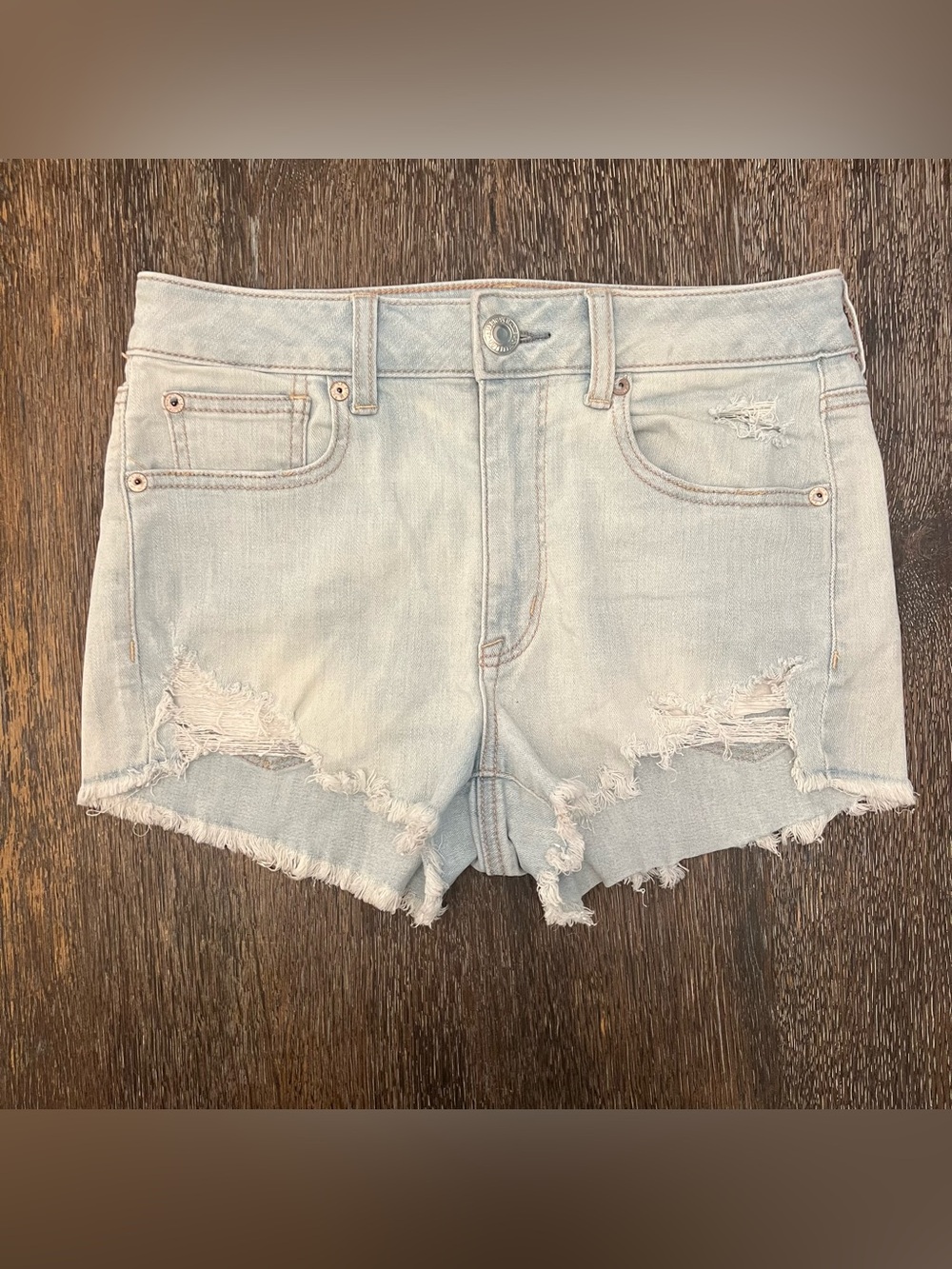 American Eagle Hi-Rise Shortie Distressed Denim Jean Shorts Size 6